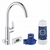 Смеситель для кухни GROHE Blue Pure Eurosmart, без электроники с C-образным изливом, для подачи смешанной и фильтрованной воды, с головкой для фильтра и счетчиком, хром (30383000) — фото, характеристики, купить в NOVOCHERKASSK-CLIMBO