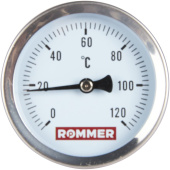 ROMMER Термометр биметаллический 63 мм 120 градусов с погружной гильзой 75 мм 1/2 — фото, характеристики, купить в NOVOCHERKASSK-CLIMBO