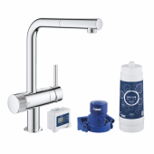 Смеситель для кухни GROHE Blue Pure Minta, без электроники с L-образным выдвижным изливом, для подачи смешанной и фильтрованной воды, с головкой для фильтра и счетчиком, хром (30382000) — фото, характеристики, купить в NOVOCHERKASSK-CLIMBO