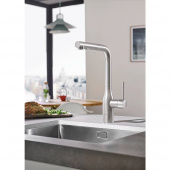 Смеситель для кухни GROHE Essence+ с высоким изливом и выдвижной лейкой, суперсталь (30270DC0) — фото, характеристики, купить в NOVOCHERKASSK-CLIMBO